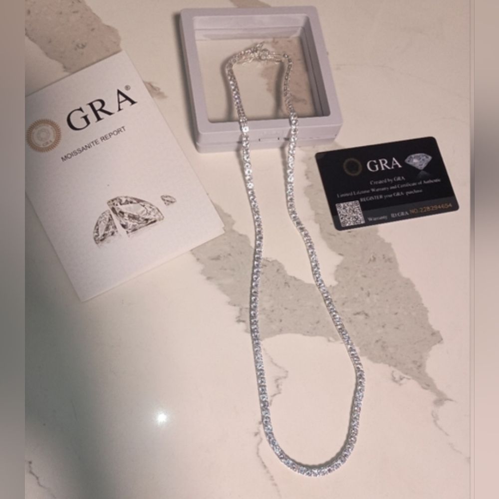 New Moissanite 23.5 Inch Tennis Necklace S 925 Sterling Silver GRA Certificat❤️